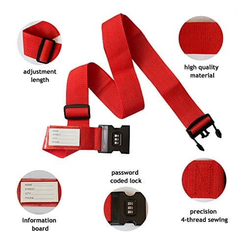 SnailGarden 4 Pack Adjustable Luggage Straps,Heavy Duty Luggage Straps for Suitcases with Password Lock /Name Tag Slot+ 2 Storage Bag for Identifying and Saving Luggage ,2 Color Travel Packing Belt — view 2