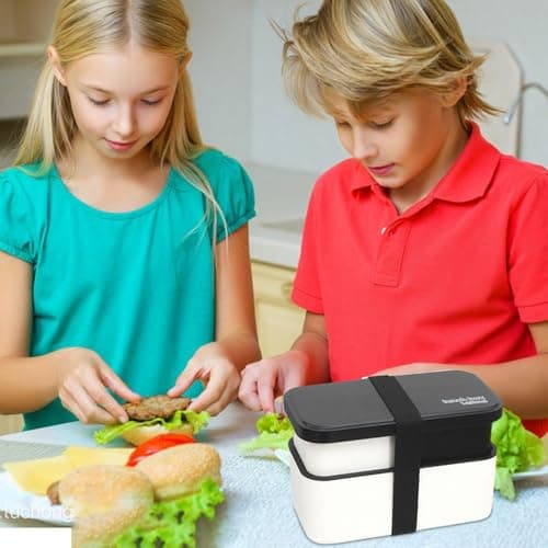 Lunch Box for Adults - 1450ml Leak-Proof Microwave Safe Bowl - 2-TierSalad Container with Utensil Set and Sealing Strap | for Snack Work College School Picnic Travel Camping — view 2