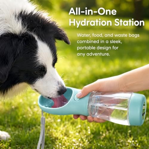 Sky Blue Portable Dog Water Bottle for Walking, 3-in-1 Pet Water — view 4
