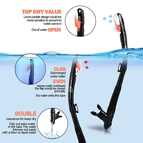 Dry Snorkel Set, Pano 3 Window Snorkel Mask, Anti-Fog Scuba Diving Goggles and Snorkel, Professional Adult Snorkeling Swim Mask Gear (Black Set) — view 3