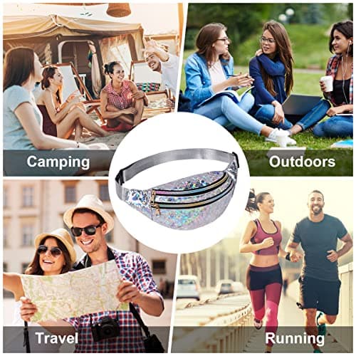 Flintronic Women's Bum Bag Fashion Waterproof Bum Bag Women Belt Bag Compartments with 3 Compartments Adjustable Strap Waist Bag for Sports Travel Hiking Outdoor Travel, #5 Silver Sequins, Standard — view 6