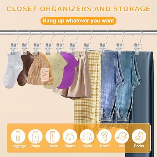 20 Pack Trouser Hangers w/Rubber Coated, Portable Hanger Clips for Travel, Leggings Organizer for Closet Space Saving, Holds Hats Boots Skirts Shorts Jeans (Grey) — view 5