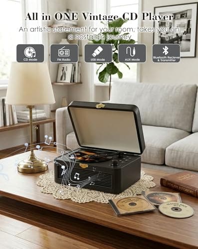 KOVCDVI Retro CD Players for Home with Bluetooth, Radio & Speakers Black — view 2
