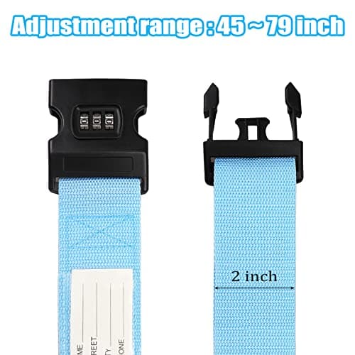 Luggage Strap, 2pcs Suitcase Straps with Password Lock Information Card, Adjustable Travel Packing Accessories Suitcase Belts with Buckle (Blue, 2 PCS Set) — view 3
