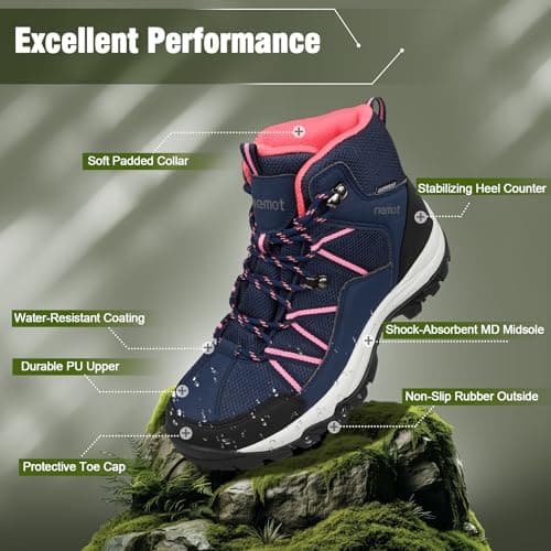 riemot Women's Walking Boots, Lightweight Hiking Footwear with Water-Resistant Upper, Rubber Grip Sole, Breathable Lace-Up Outdoor Shoes for Walking, Hiking and Travel, Navy, UK 5 — view 5