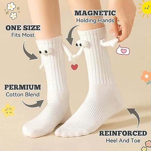 uinnossvc 2 Pairs Funny Magnetic Socks That Hold Hands — view 3