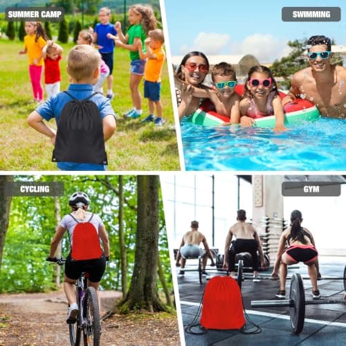 JFmall Drawstring Bags, Swim PE Bags Drawstring Gym Bag for Kids Adults String Swimming Sports Bag for School Sports Swimming Gym Travel Red — view 5