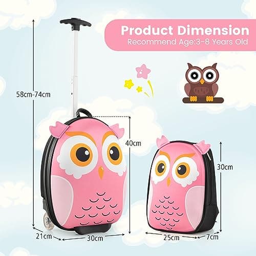 GYMAX 2Pcs Kids Luggage Set, 12" Backpack & 16" Children Hardshell Suitcase with Wheels, Toddler Carry On Luggage Set Boys Girls Trolley Case for Travel School — view 6