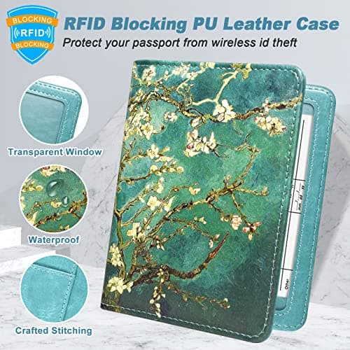 DMLuna Passport Holder, Premium PU Leather Travel Passport Wallet RFID Blocking Passport Cover Case Travel Documents Organizer with Pen Holder, for Women and Men, Blossom — view 4