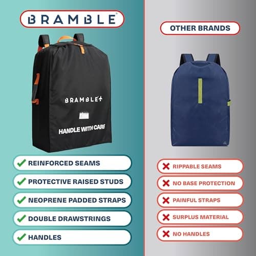 Bramble - Stroller Bag for Airplane Gate Check - Water Resistant Ballistic Nylon Pushchair Travel Bag with Padded Neoprene Straps, Carry Pouch & ID Window - 90 x 60 x 35cm (Black) — view 4