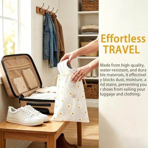 15Pcs Travel Shoe Bags, 3Size Clear Dust Proof Shoe Storage Bags for Adult Kid,Reusable Travel Storage Bag, Underwear Bag, Waterproof Shoe Bags Storage, Drawstring Shoe Bag (Daisy) — view 3