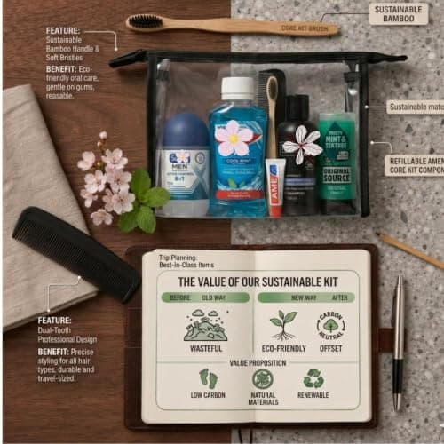 Men's Travel Toiletries Set with Clear Toiletry Bag – Airport Approved Travel Kit with Shampoo, Shower Gel, Toothpaste, Mouthwash, Toothbrush & Roll-On Deodorant, Travel Essentials for Holidays — view 3