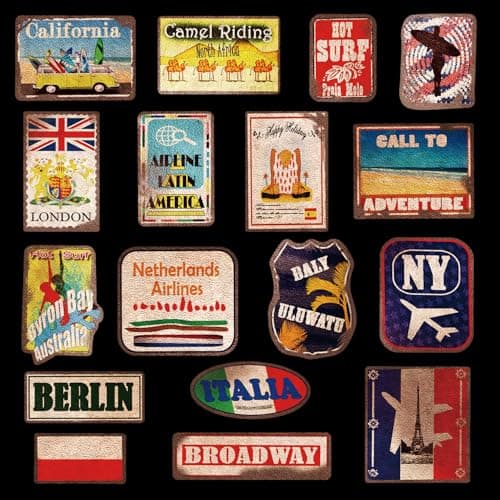 36 Large Retro Travel Stickers, Vinyl Vintage Suitcase Patches Luggage Stickerbomb, Decals for Skateboard Laptop Motorbikes — view 2