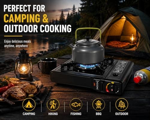 Portable Camping Gas Stove with 4 Butane Gas Canisters & Carry Case – Portable Butane Gas Cooker for Camping, Caravan, Fishing, BBQ & Emergency Cooking – Single Burner Portable Stove — view 4