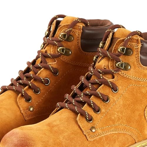 CCSOFTIME 2 Pairs Strong Work boot Laces Heavy-Duty for Berghaus Hiking, Walking, Steel Toe Cap Boots, 4.5mm Thick Round Shoelaces for Women, Men, Kids, Brown-Yellow-150CM — view 2