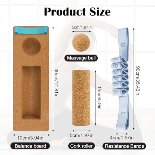 Ninnyi Cork Roller Balance Board with Massage Ball and Resistance Bands, Foot Strengthener Trainer, Ankle Balance Board for Gym, Office, Home — view 2