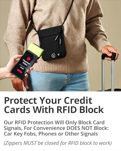 Vantamo Premium Neck Wallet for Traveling, RFID Protected Passport Bag Fits Documents, Cash and Phone, Lightweight & Consealed Travel Wallet and Document Holder for Men & Women with Adjustable Strap — view 3