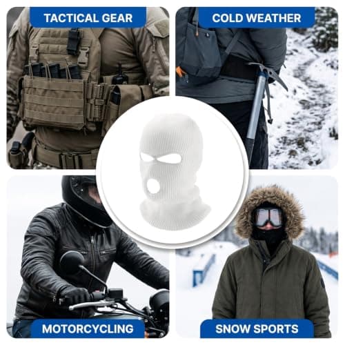 Gaomumu 3-Hole Knitted Balaclava, Windproof Thermal Full Face Cover, Stretch Warm Knit Head Neck Protector, Suitable for Cycling Skiing Hiking Winter Outdoor Sports(White) — view 5
