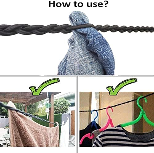 AUXPhome Tri-Braided Cord Clothes Line, Drying Rope Portable Travel Clothesline for Indoor Outdoor Laundry, Windproof Hanger Camping & Home Use - No hook needed — view 3