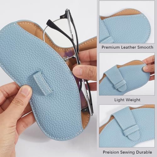 CREATCABIN Slim Glasses Case Soft Sunglasses Case Leather Portable Lightweight Eyeglass Spectacle Cases Pouch Bag Travel Protective Cover Gift for Women Men Holiday Vacation 6.9x3.4 Inch Sky Blue — view 5
