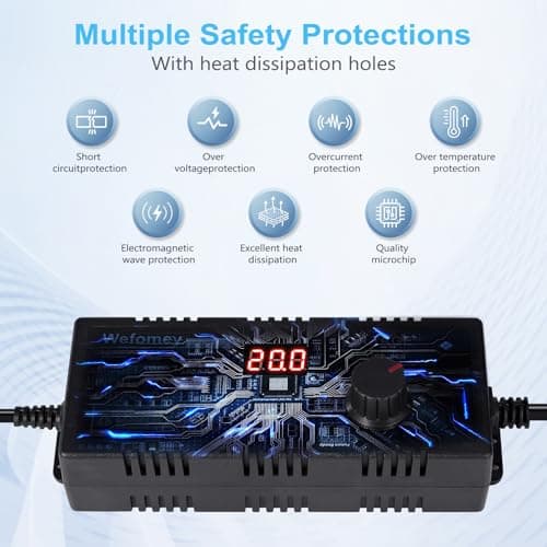 Universal Power Supply 3V~24V 6A 144W Adjustable Variable 3V 5V 9V 12V 18V 20V 24V AC/DC Adapter Charger, 100V-240V AC to DC Converter with 14 Tips, Polarity Converter and 4-Way Power Splitter Cable — view 3