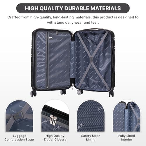 Flymax 55x35x20 Cabin Case Super Lightweight Abs Hard Shell Travel Carry on Board Cabin Bag Approved Hand Luggage with 4 Wheels Fits Easyjet, Ryanair, British Airways & Jet 2 56x45x25 — view 4