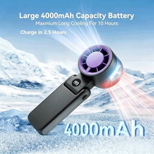 Neuonn Handheld Fan, 5 Speeds with 4000mAh (USB-C) Battery, 3 in 1 Portable Fan, 240g Light-weight for Hand/Table/Neck, LED Display for Office/Summer Travel/Beach — view 2