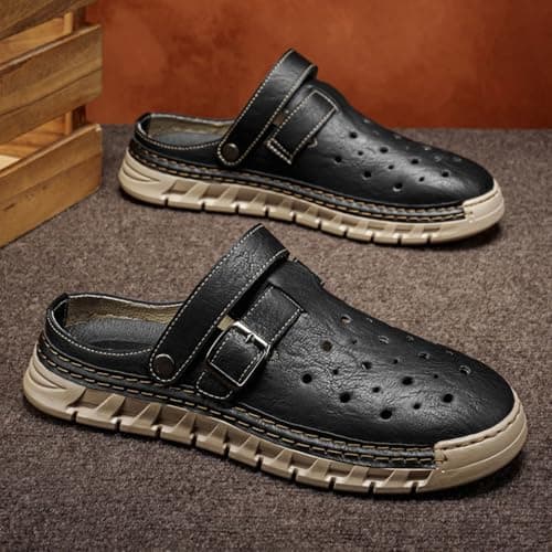 Hixingo Men's Sandals Closed Toe Wide Fit Size 7.5-11.5 UK, Leather Sandals for Men Summer Beach Slippers Lightweight Adjustable Strap Non-Slip Sole for Walking, Hiking, Holiday (Black,8.5) — view 3