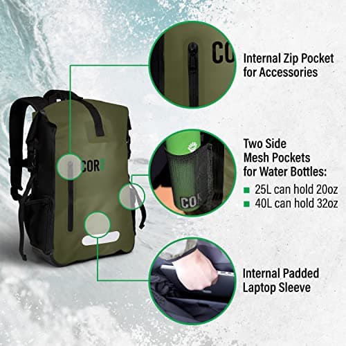 COR Surf Waterproof Backpack - Roll Top Dry bag Rucksack with Padded Laptop Sleeve, Welded Seams and Ergonomic Shoulder Pads, Ideal for Boating, Hiking, Kayaking, Commuting (40L, Camo) — view 3