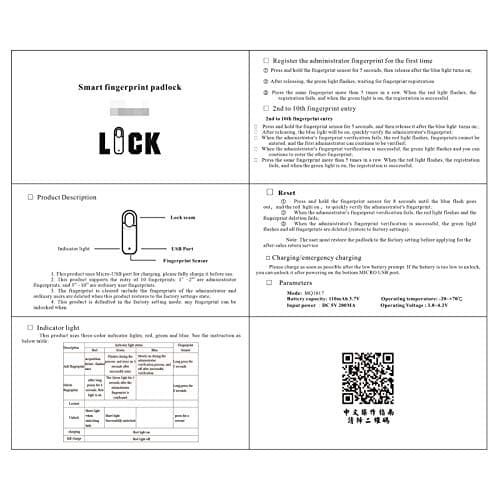 YIWENG MQ-1017 Smart Fingerprint Padlock Waterproof Biometric Lock Portable Less Lock Anti-Theft Lock for Luggage School Bag Suitcase Handbag Cabinet Bike — view 6