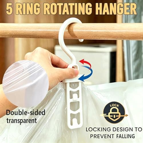 Hanging Vacuum Storage Bags 4 Pack 135x70 cm - Space Saver Vacuum Compression Bags Reusable for Clothes,Wardrobe,Coats,Suits & Dresses - Clear Closet Organiser - Work with Any Vacuum Cleaner — view 5
