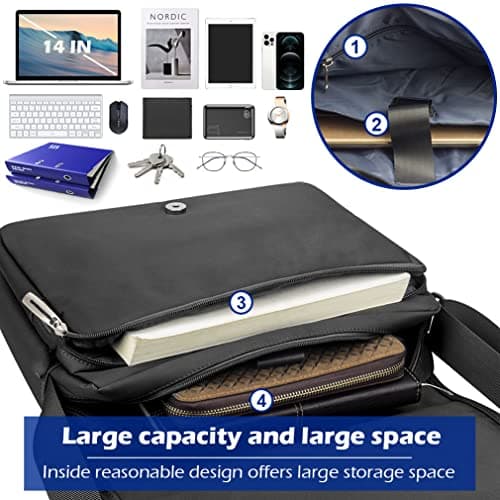 SPAHER Mens Shoulder Bag Laptop Briefcase Work Messenger Business Office Crossbody Bag Waterproof for Notebook Black — view 5