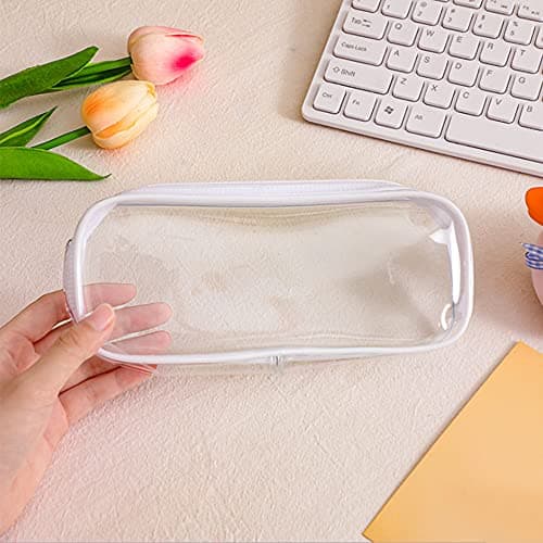 CHEERYMAGIC Clear Pencil Bag, Clear Exam Pencil Case, Waterproof PVC Zippered Comestic Storage Pouch Travel Luggage Pouch Make up Cosmetic Bag (White) — view 3