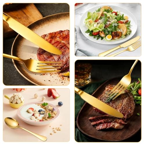 4Pcs Gold Cutlery Set with Travel Pouch, Knife and Fork Spoo Sets — view 5