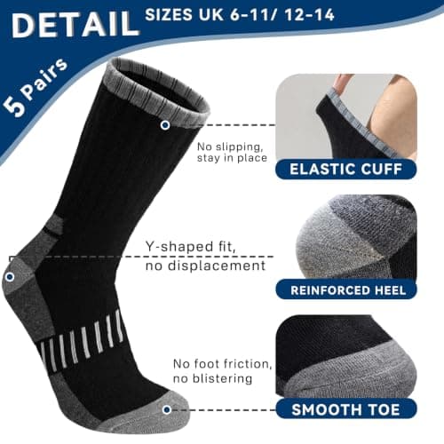 Wamicu Men’s Thermal Work Socks, 5 Pack Thick Winter Athletic Socks — view 5