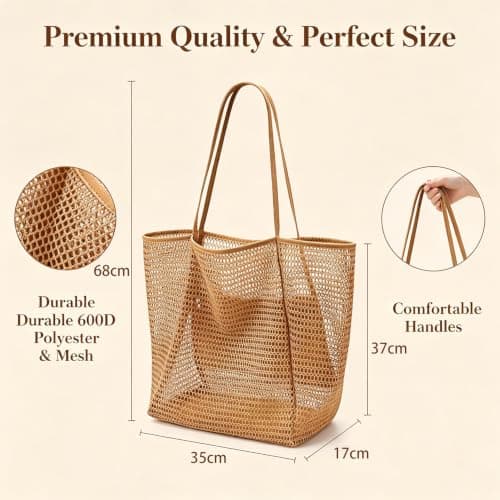 CCHONGCC Large Beach Tote Bag with Zip and Pockets for Women Holdall Carry on Bag Overnight Bag Weekend Bags Travel Bags for Women (Khaki) — view 4