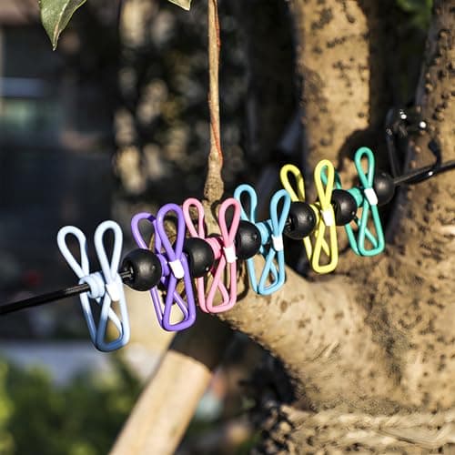 Travel Washing Line, Portable Clothesline Outdoor with 12 Clips Elastic Clothesline for Indoor Outdoor Balcony Travel Camping (Multicolour) — view 5