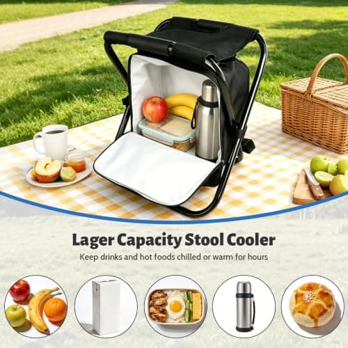 DGSL Folding Camping Chair Backpack with Insulated Cooler, Lightweight Portable Stool for Camping, Fishing, Hiking, Beach and Picnic (Black) — view 4