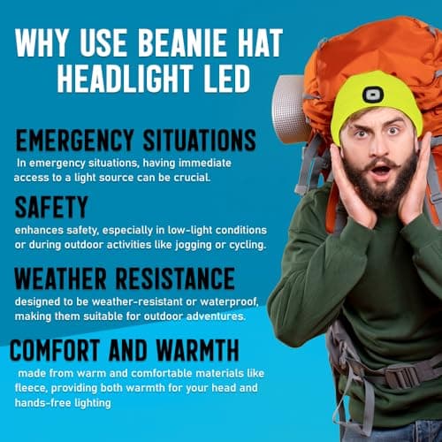 ZYBUX - Beanie Hat Headlight Led Winter Warm Hands Free Camping Running Headlamp USB Rechargeable LED Headlight Hat (Yellow) — view 6