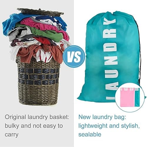 2 PCS Travel Laundry Bags, 24" x 36" Portable Large Laundry Bag (Blue,Pink) — view 4