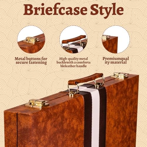 Backgammon Set, 11 Inch Backgammon Set With Premium Leather Case, Portable Board Game With Acrylic Playing Pieces & Wooden Dice Cups, Backgammon Travel Set For Adults And Kids (Brown) — view 2