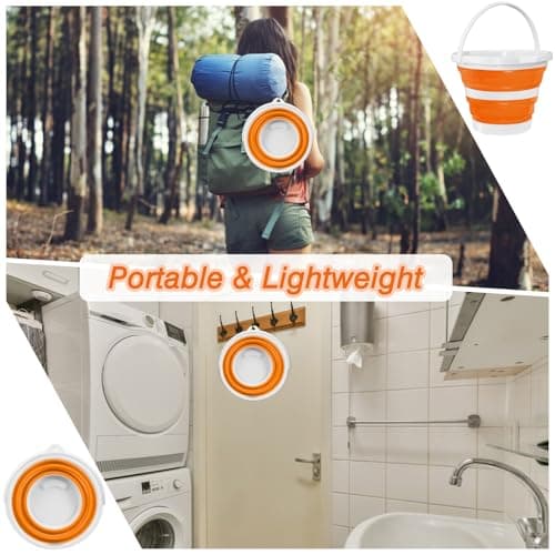 Hmfmdy Collapsible Bucket, 5LSilicone Foldable Water Bucket With Sturdy Handle, Space Saving Multi Purpose Bin, Portable Cleaning Fishing Camping Baskets for Pet Feeding, Home, Car Washing - Orange — view 4