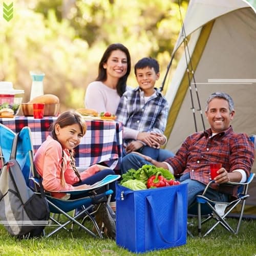 2 Packs Shopping Bags, Insulated Reusable Grocery Shopping Bag, Large Cooler Bags Heavy Duty c-ollapsible Cool Bag with Durable Handles & d-ual Tab Zips for Picnic, Camping, Daily Life — view 6
