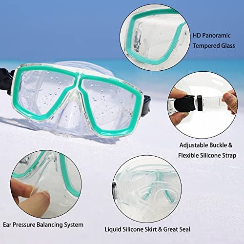 Adults Mask Snorkel Fins Set, Snorkeling Gear for Adult with Fins, Snorkel Sets with Flippers, Adult Anti Leak Scuba Gear with Adjustable Fins Diving Mask Full Dry Top Snorkel with Travel Bags — view 2