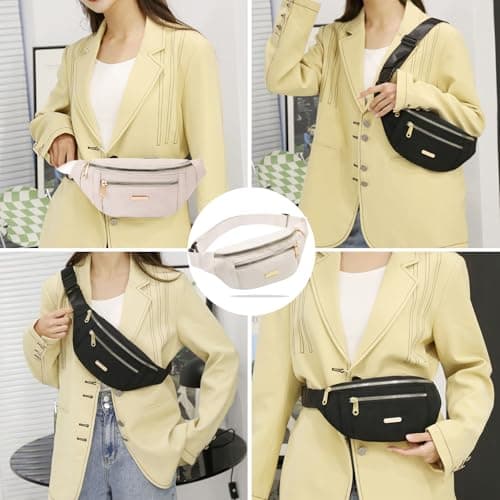 BAIYSFFG Fanny Pack Fashionable Waist Bag Unisex Fashion Waist Bag Casual Travel Bum Bag with 3 Zipper Pockets for Women Men Sports Running Hiking Jogging (Beige) — view 6
