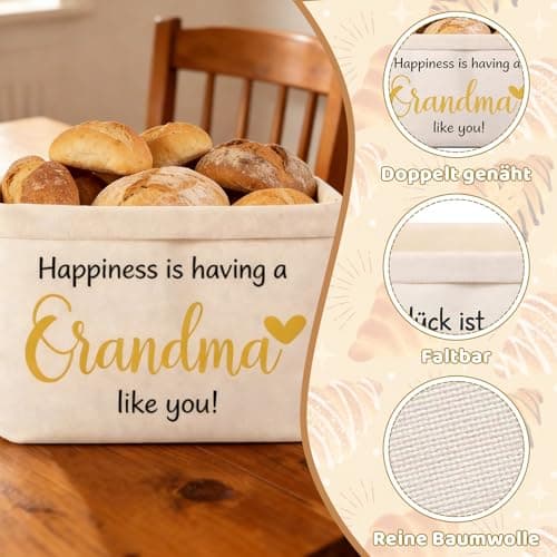 RUHSNJK Grandma Birthday Gifts, 21x23x15cm Canvas Storage Basket, Heartwarming Granny Gifts for Home, Happiness Message Grandma Bag for Mothers Day, Apricot — view 3