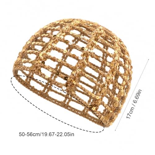 Ymapinc Crochet Hat, Sequin Crochet Skull Cap Hollow Mesh Boho Beanie Khaki — view 2