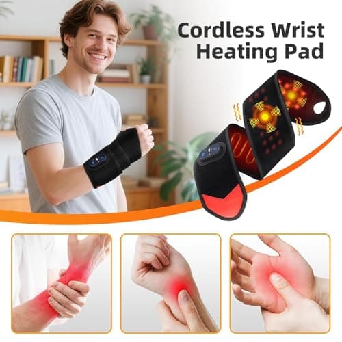 Rechargeable Wrist Hand Heating Pad Massage for Pain Relief, Cordless Heated Wrist Brace for Carpal Tunnel, Red Light Therapy Adjustable Heated Wrist Massager Wrap — view 4