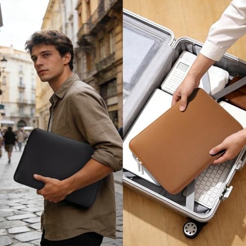 jooeer 15.6 Inch Laptop Sleeve Case for 15.6" Notebook Chromebook, Protective Waterproof PU Leather Cover Slim Padded Computer Bag, Black — view 4