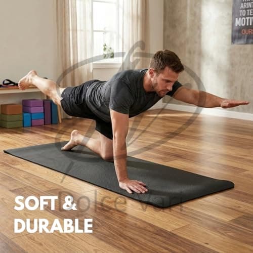 Yoga Mat – Multi-Purpose Extra Thick Foam Exercise Mats Workout & Therapy – Home & Gym Equipment Accessory (Black) — view 4